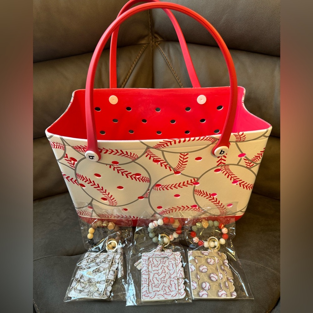 Baseball Tote and 3 Matching Wallet Keychains